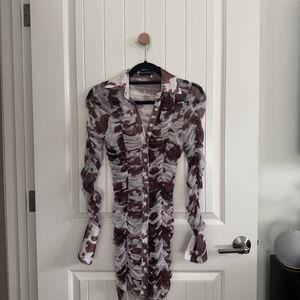 PrettyLittleThing Maroon and White Abstract Dress Long Sll